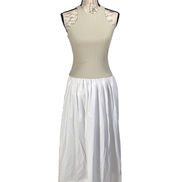 Banana Republic Ribbed Tank Drop Waist Maxi Dress Tan/White NWT - Picture 4 of 8